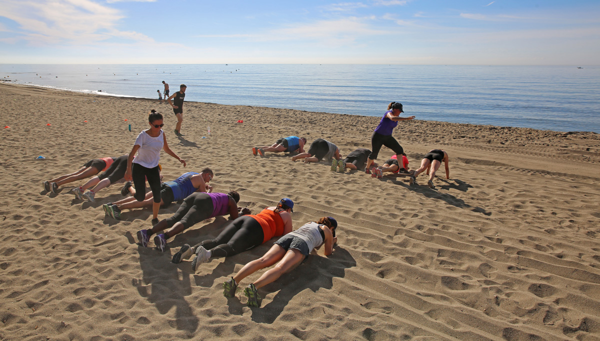 Beach training on a fitness holiday in Marbella.gif
